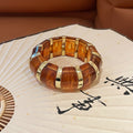 Cream Or Brown Marbled Segmented Stretch Bracelet With Gold Spacers view 7
