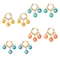 Gold Tone Triple Evil Eye Bead Huggie Drop Earrings in Five Colors view 5