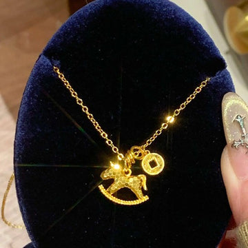 Gold Tone Rocking Horse Pendant Necklace Pendant Jewelry