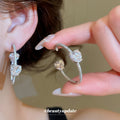 Openwork Heart Drop Stud Earrings With Crystal Tops view 4