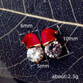 Red Enamel Santa Hat Stud Earrings with Clear Round Stones view 4