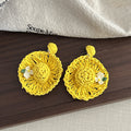 Nine Color Woven Hat Flower Statement Stud Earrings view 9