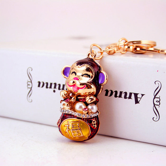 Lucky Little Monkey Zinc Alloy Keychain Zodiac Animal Bag Charm