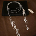Silver Tone Layered Leaf Tassel Necklace With Decorative Metal Details view 6