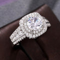 Silver Tone Round Crystal Double Halo Three Band Ring view 2