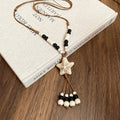 Ceramic Starfish Bead Tassel Brown Wax Cord Necklace view 7