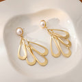 Pearl Stud Layered Teardrop Dangle Earrings Gold Silver view 4