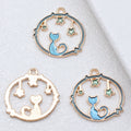 Gold Tone Cat and Stars Open Circle Enamel Pendant Charm view 4