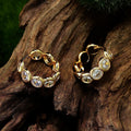 Gold Four Bezel Clear Stone Huggie Hoop Earrings Alloy view 2
