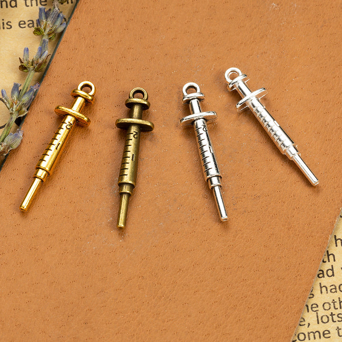 36x9mm Vintage 3D Syringe Alloy Charm Pendant Keychain