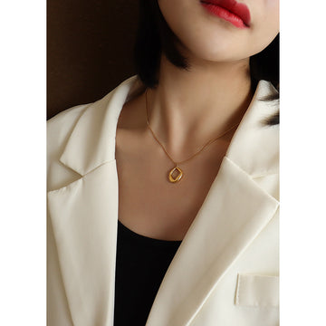 Gold Ball Chain Irregular Open Geometric Ring Pendant Necklace