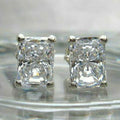 Rectangular Clear Solitaire Four-Prong Stud Earrings Silver Tone view 3