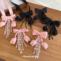 Fabric Bow Tulip Bead Tassel Choker Necklace and Earring Set view 1
