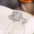 Silver Tone Square Halo Crystal Ring with Polished Metal Finish view 4