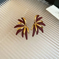 Red And Navy Leaf Cluster Stud Earrings In Gold Tone view 6