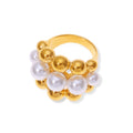 Gold Bead Cluster Ring White Shell Pearls Openwork Band Metal view 5