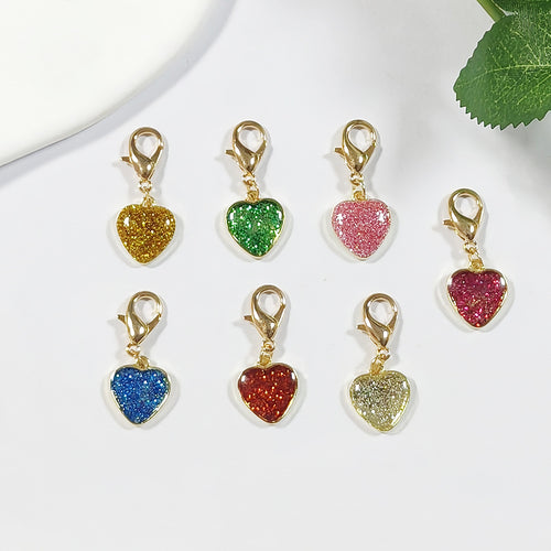 Main product view of gold Tone Glitter Heart Lobster-Clasp Charms in Seven Color Options