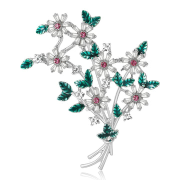 Crystal Flower Bouquet Brooch In White And Yellow Decorative Lapel Pin