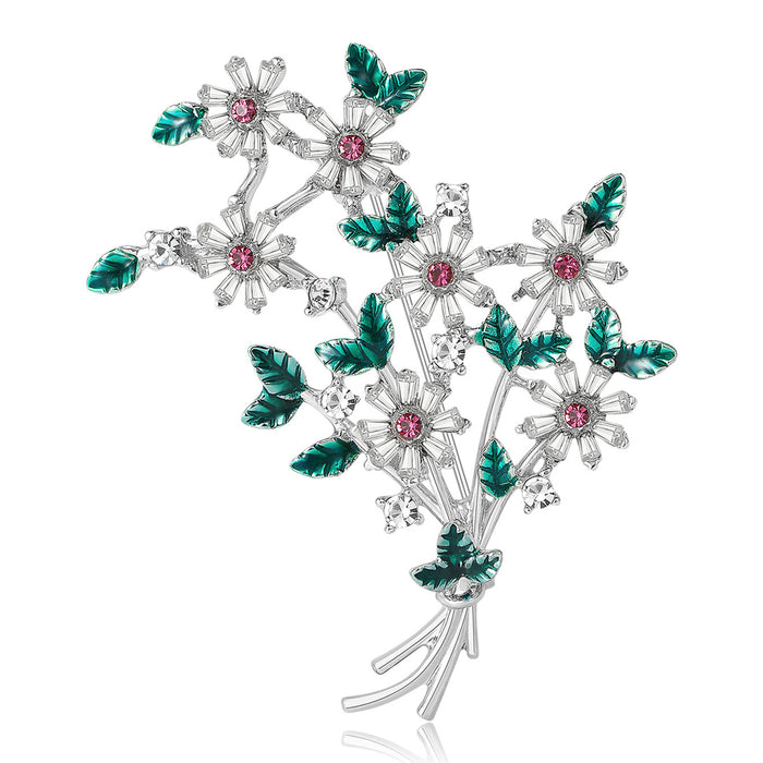 Crystal Flower Bouquet Brooch In White And Yellow Decorative Lapel Pin