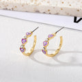Gold Tone Crystal Enamel Heart Evil Eye Hoop Earrings in Five Colors view 7