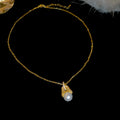 Gold Tone Crystal and Faux Pearl Drop Pendant Necklace view 6