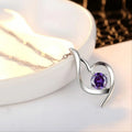 Silver Tone Swirl Heart Pendant Necklace Clear Or Purple Stone view 3