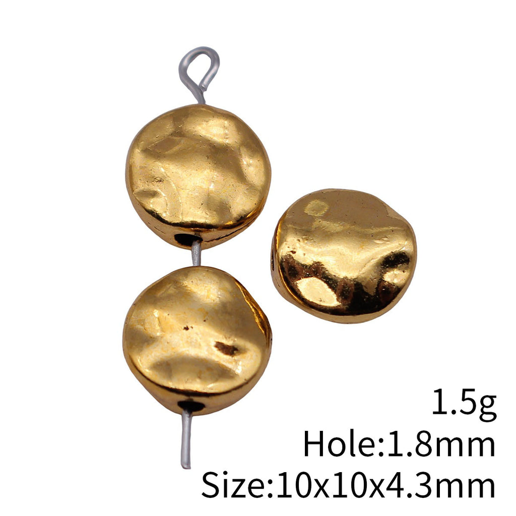 10x10x4.3mm 1.5g Antique Gold Tone Zinc Alloy Hammered Round Loose Metal Beads for Bracelet DIY Jewelry