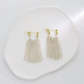 Silver Tone Multi Chain Extra Long Tassel Stud Earrings view 6