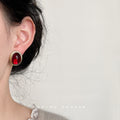 Gold-Rim Oval Cabochon Stud Earrings Red Or Cream Tone view 2