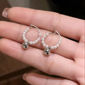 Pearl Beaded Hoop Earrings with Silver Tone Beads Fashion Jewelry view 2