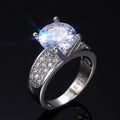 Wide Round Solitaire Pave Shoulder Ring In Silver Tone view 4