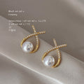 Gold X Cross Pearl Teardrop Stud Earrings Crystal Pair view 1