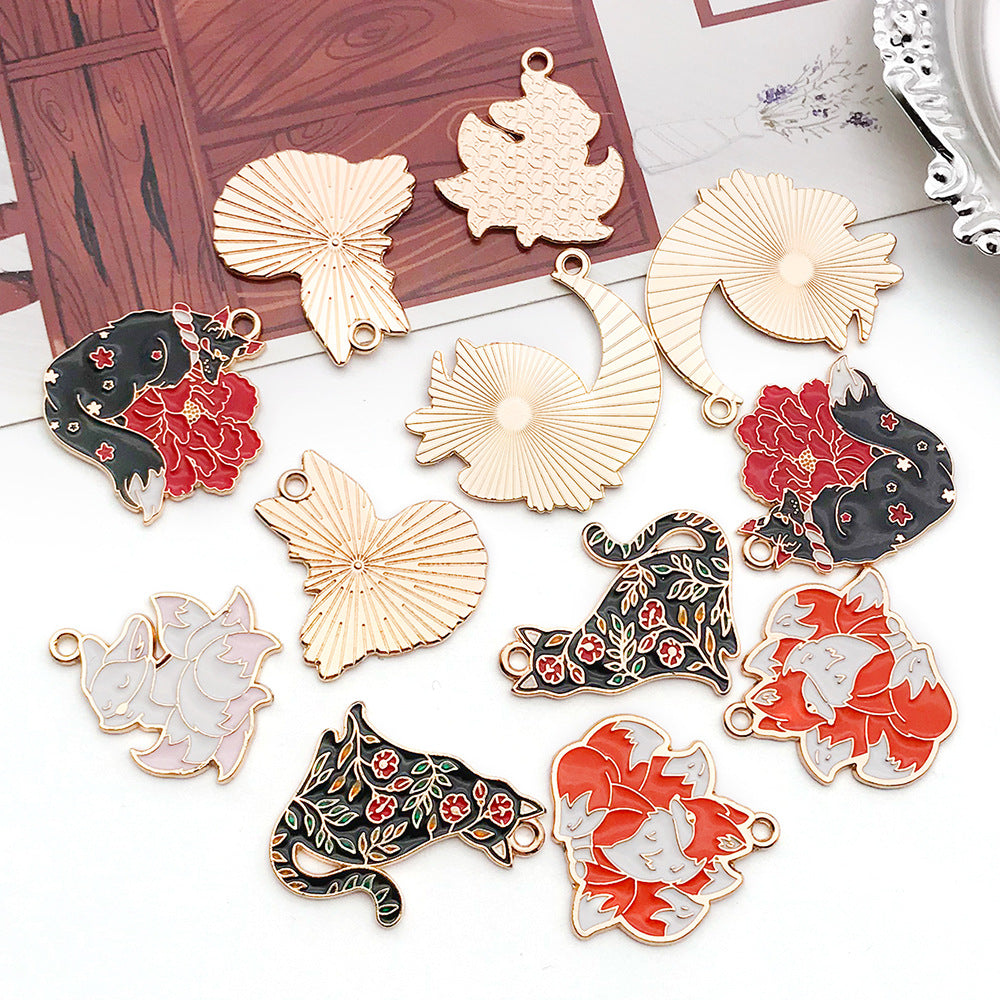 Zinc Alloy Rose Flower Cat Fox Charm Pendant for DIY Keychain Bracelet Earrings