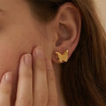 Matte Double Layer Butterfly Stud Earrings in Gold and Silver Tone view 3
