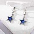 Silver Tone Dark Blue Motif Huggie Drop Earrings in Five Designs view 4
