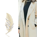 Matte Gold Long Feather Brooch With Three Curved Crystal Rows view 2