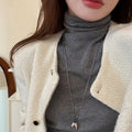 Black Cord Necklace with Layered Silver Tone Circle Pendant view 3