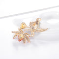 Red Green Lotus Leaf Crystal Enamel Metal Brooch Pin view 4