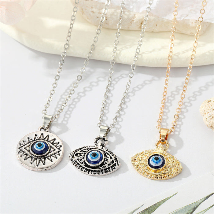 Gold and Silver Tone Carved Evil Eye Pendant Necklaces