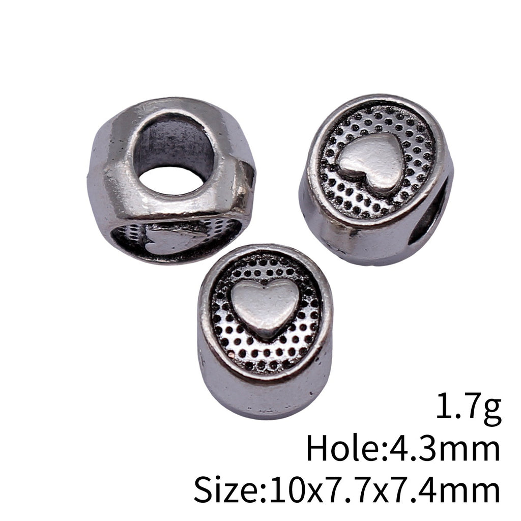 10x7.7x7.4mm 1.7g Antique Silver Zinc Alloy Heart Large Hole Beads for DIY Bracelet Jewelry Making