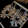 Silver Crystal Flower Fringe Necklace and Earring Set view 1