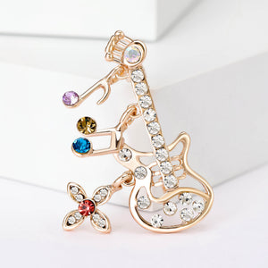 Gold Tone Guitar Brooch with Tiny Musical Charms Decorative Accessory