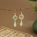 Fourteen Chinese Style Green Bead Fan and Leaf Earrings view 5