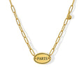 Gold Paris Oval Plaque Paperclip Chain Necklace Ball Charm view 5