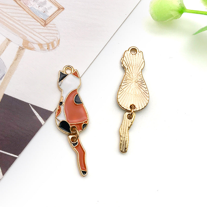 Multicolor Enamel Zinc Alloy Cartoon Cat Charm Pendant for Bracelet Earring DIY