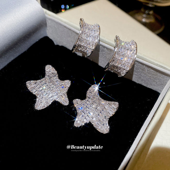 Silver Tone Pavé Star Stud Earrings In Two Silhouettes