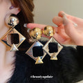 Silver Tone Geometric Drop Earrings with Mirrored Panels view 2