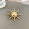 Gold Tone Metal Sunburst Brooch Pin Round Dome Center view 6