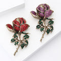 Crystal Rose Stem Brooch in Red or Purple Floral Colors view 3