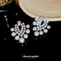 Silver Tone Crystal and Pearl Look Chandelier Earrings view 4